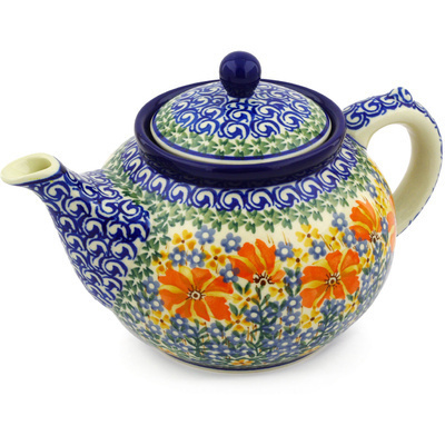 Polish Pottery Tea or Coffee Pot 5 cups Fire Patch UNIKAT