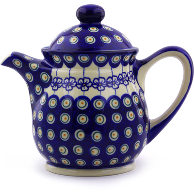 Polish Pottery Tea or Coffee Pot 5 cups Flowering Peacock