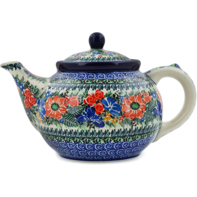 Polish Pottery Tea or Coffee Pot 5 cups Garden Of Happiness UNIKAT