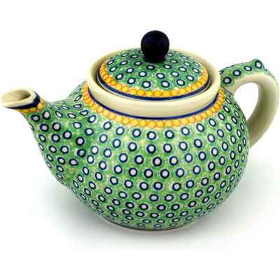 Polish Pottery Tea or Coffee Pot 5 cups Green Peacock