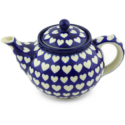 Polish Pottery Tea or Coffee Pot 5 cups Hypnotic Hearts