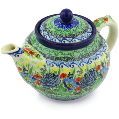Polish Pottery Tea or Coffee Pot 5 cups Joyful Blue UNIKAT
