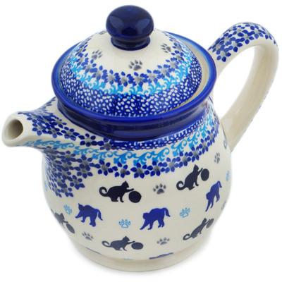 Polish Pottery Tea or Coffee Pot 5 cups Kitty Paw Play Time