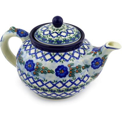Polish Pottery Tea or Coffee Pot 5 cups Latice Daisy UNIKAT