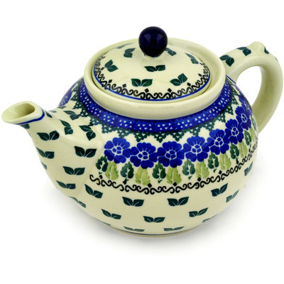 Polish Pottery Tea or Coffee Pot 5 cups Leaves And Flowers