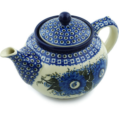 Polish Pottery Tea or Coffee Pot 5 cups Mardigras Mask UNIKAT