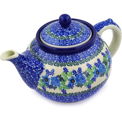 Polish Pottery Tea or Coffee Pot 5 cups Pretty In Blue