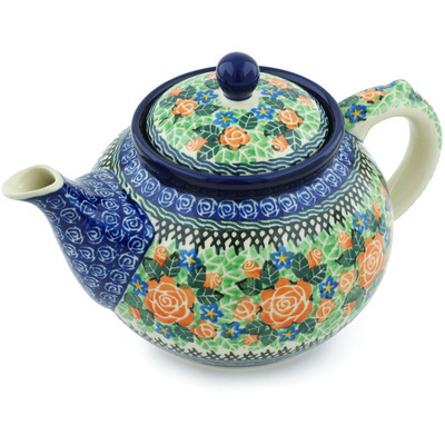 Polish Pottery Tea or Coffee Pot 5 cups Rose Emporium UNIKAT