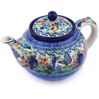 Polish Pottery Tea or Coffee Pot 5 cups Royal Blue Monarch UNIKAT