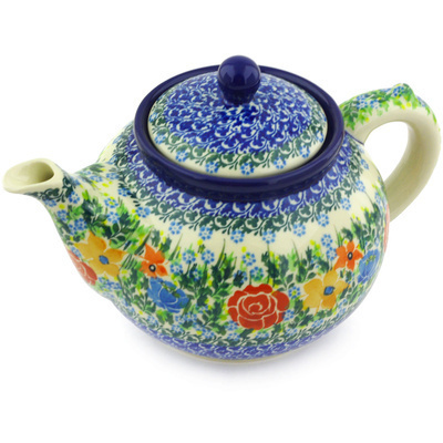 Polish Pottery Tea or Coffee Pot 5 cups Sea Of Flowers UNIKAT