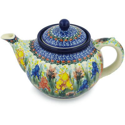 Polish Pottery Tea or Coffee Pot 5 cups Spring Iris UNIKAT