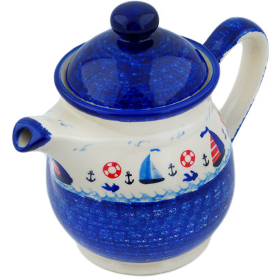 Polish Pottery Tea or Coffee Pot 5 cups Sweet Sailboats