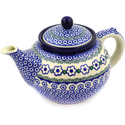 Polish Pottery Tea or Coffee Pot 5 cups White Daisy Dots