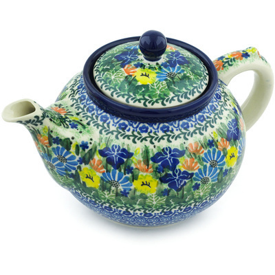 Polish Pottery Tea or Coffee Pot 5 cups Wild Flower Lake UNIKAT