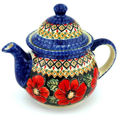 Polish Pottery Tea or Coffee Pot 50 oz Poppy Passion UNIKAT