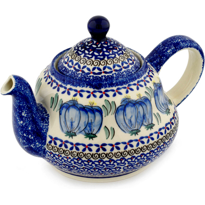 Polish Pottery Tea or Coffee Pot 52 oz Blue Bulbs