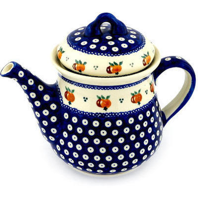Polish Pottery Tea or Coffee Pot 52 oz Country Apple Peacock