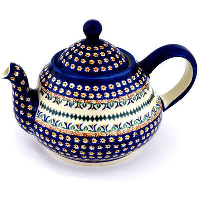 Polish Pottery Tea or Coffee Pot 52 oz Floral Peacock UNIKAT