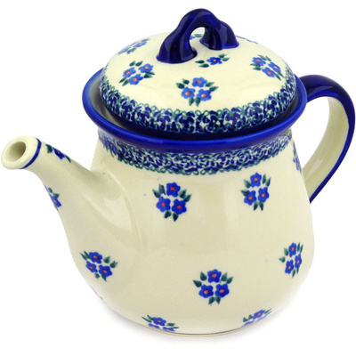Polish Pottery Tea or Coffee Pot 52 oz Forget Me Not Dots