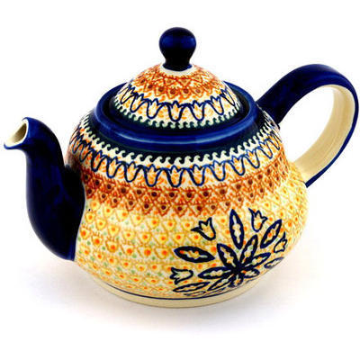 Polish Pottery Tea or Coffee Pot 52 oz Golden Tulip UNIKAT