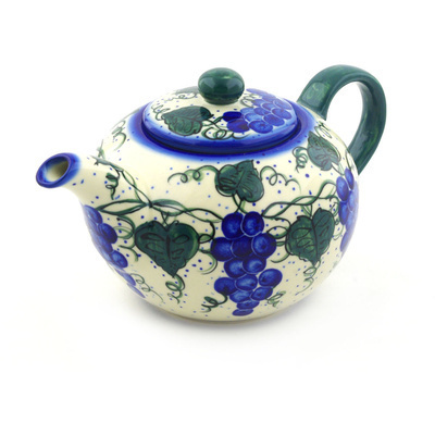 Polish Pottery Tea or Coffee Pot 52 oz Grape Vines UNIKAT