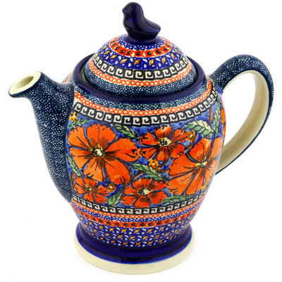 Polish Pottery Tea or Coffee Pot 52 oz Poppies UNIKAT