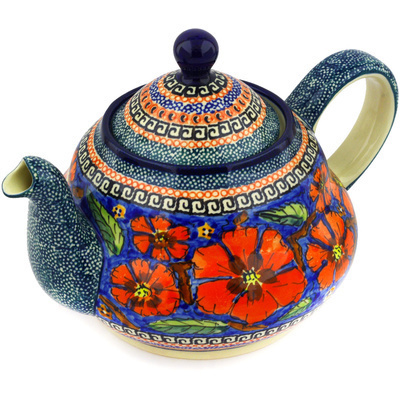 Polish Pottery Tea or Coffee Pot 52 oz Poppies UNIKAT