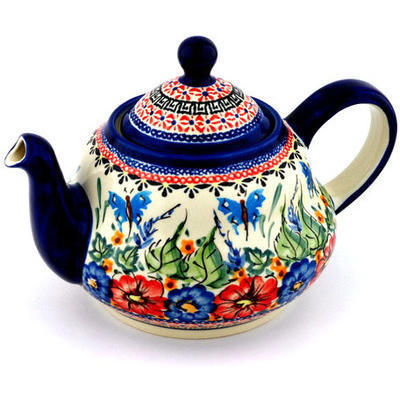 Polish Pottery Tea or Coffee Pot 52 oz Spring Splendor UNIKAT