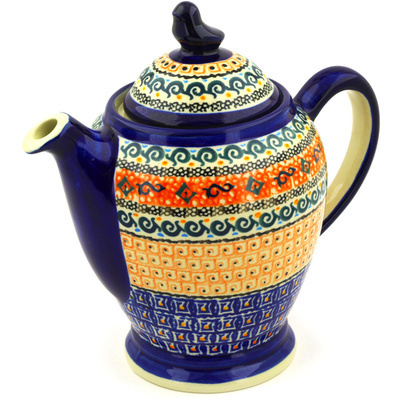 Polish Pottery Tea or Coffee Pot 52 oz Terra Cotta UNIKAT