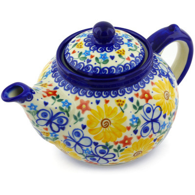Polish Pottery Tea or Coffee Pot 54 oz Butterfly Sunshine UNIKAT