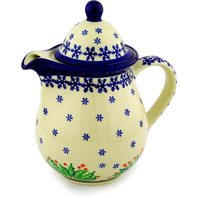 Polish Pottery Tea or Coffee Pot 57 oz Christmas Bows