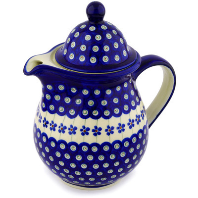 Polish Pottery Tea or Coffee Pot 57 oz Flowering Peacock