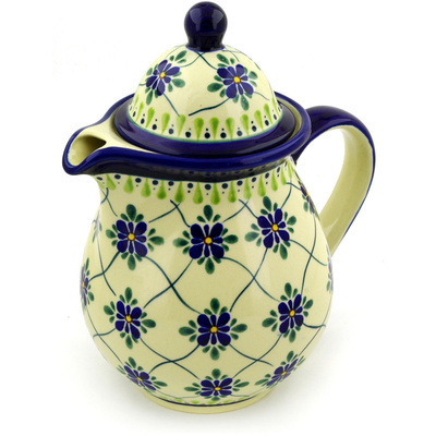 Polish Pottery Tea or Coffee Pot 57 oz Gingham Trellis