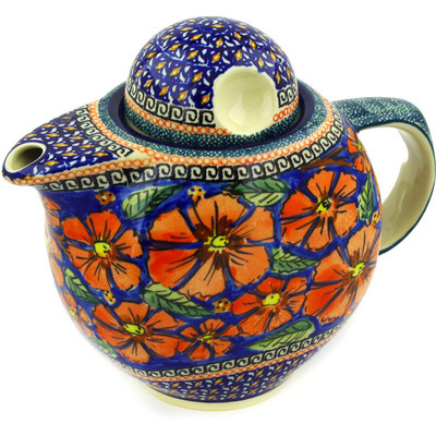 Polish Pottery Tea or Coffee Pot 57 oz Poppies UNIKAT
