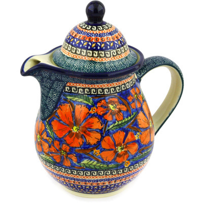 Polish Pottery Tea or Coffee Pot 57 oz Poppies UNIKAT