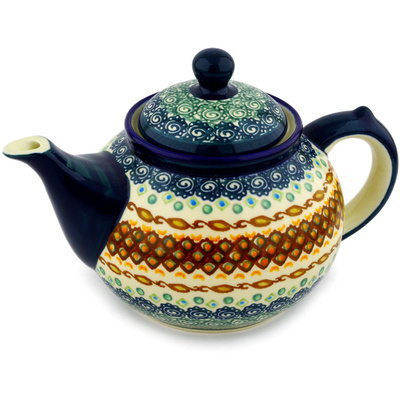 Polish Pottery Tea or Coffee Pot 6 Cup Artichoke Heart UNIKAT