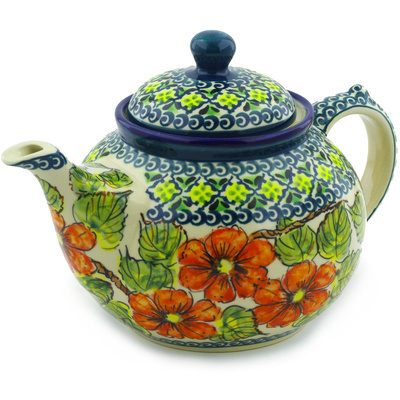 Polish Pottery Tea or Coffee Pot 6 Cup Checkered Lime UNIKAT