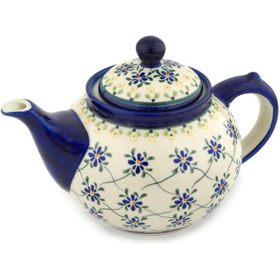 Polish Pottery Tea or Coffee Pot 6 Cup Gingham Trellis
