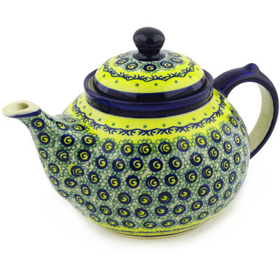 Polish Pottery Tea or Coffee Pot 6 Cup Peacock Bumble Bee