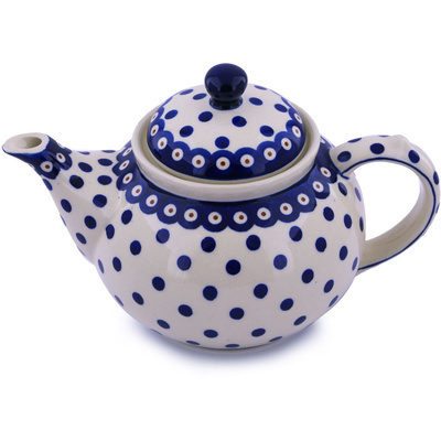 Polish Pottery Tea or Coffee Pot 6 Cup Peacock Dots