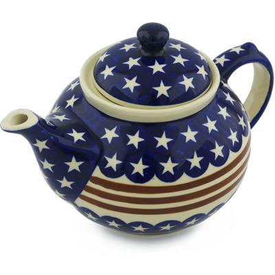 Polish Pottery Tea or Coffee Pot 6 Cup Stars And Stripes