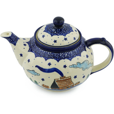 Polish Pottery Tea or Coffee Pot 6 Cup Winter Chalet