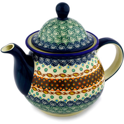 Polish Pottery Tea or Coffee Pot 6 cups Artichoke Heart UNIKAT