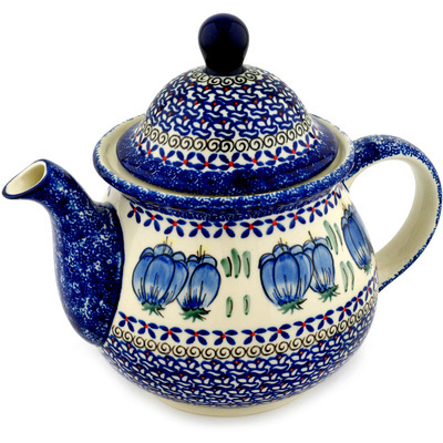 Polish Pottery Tea or Coffee Pot 6 cups Blue Bulbs