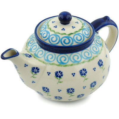 Polish Pottery Tea or Coffee Pot 6 cups Blue Bursts