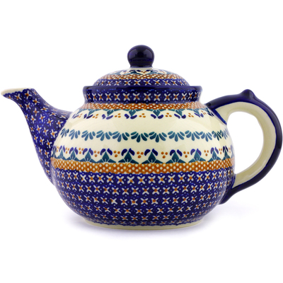 Polish Pottery Tea or Coffee Pot 6 cups Blue Cress