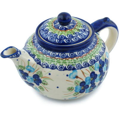 Polish Pottery Tea or Coffee Pot 6 cups Blue Pansy