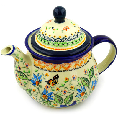 Polish Pottery Tea or Coffee Pot 6 cups Butterfly Meadow UNIKAT