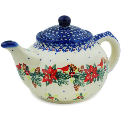 Polish Pottery Tea or Coffee Pot 6 cups Cardinal&#039;s Home UNIKAT