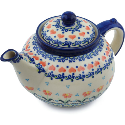 Polish Pottery Tea or Coffee Pot 6 cups Circle Of Hearts